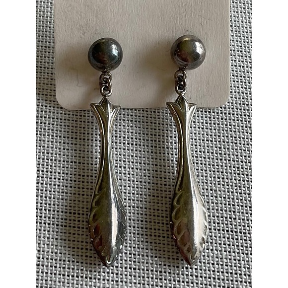 R 925 Sterling Silver dangle 1.5" dangle drop earrings Vintage Estate Jewelry - Picture 1 of 5